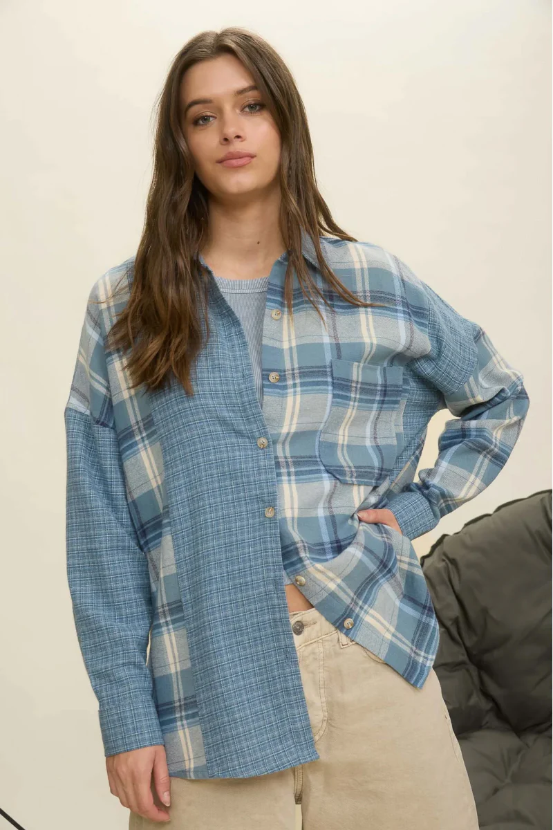 Color-Block Plaid Shirt - Image 3