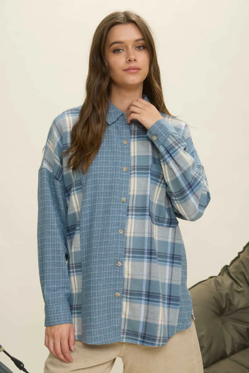 Color-Block Plaid Shirt - Image 4