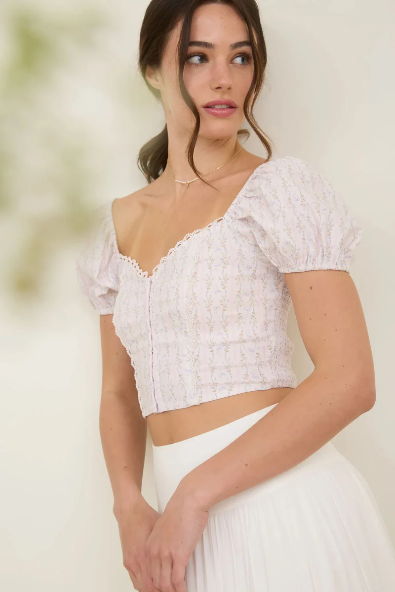 Floral Stripe Corset Crop Top - Image 3