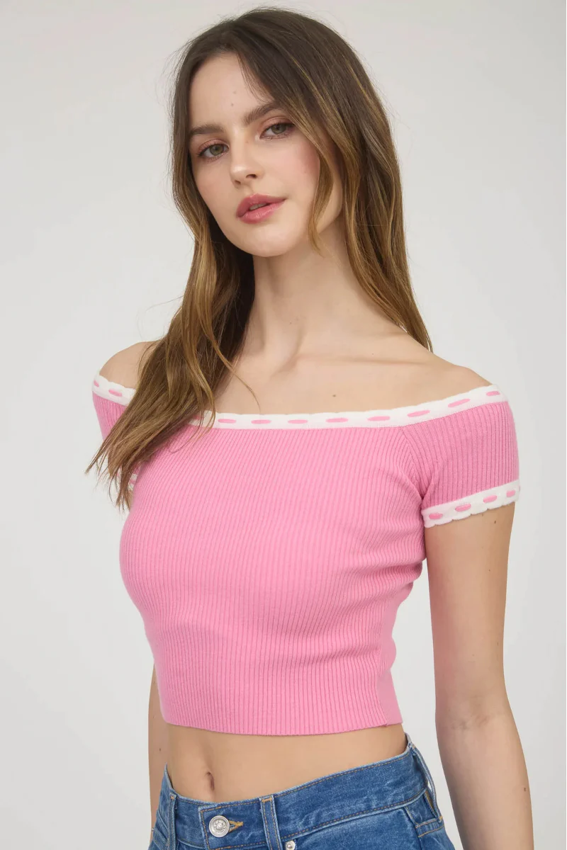 Off-Shoulder Knit Crop Top - Image 3