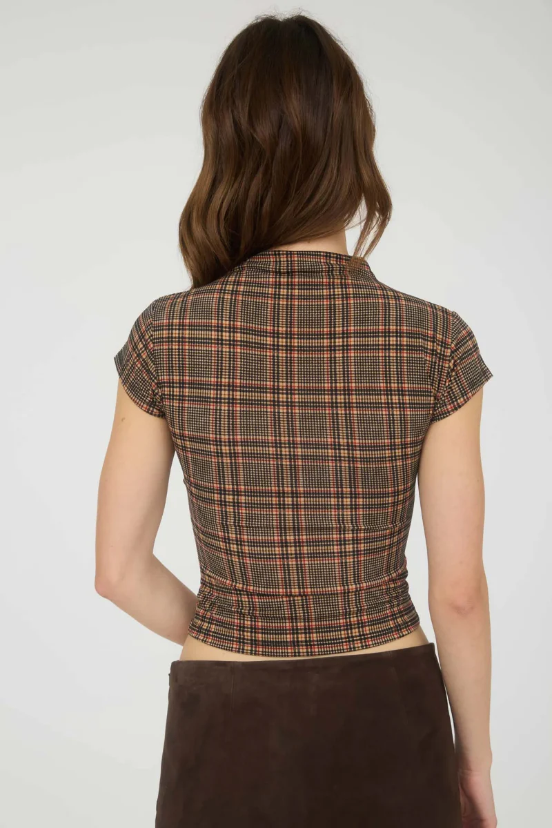 Plaid Mock Neck Crop Top - Image 2