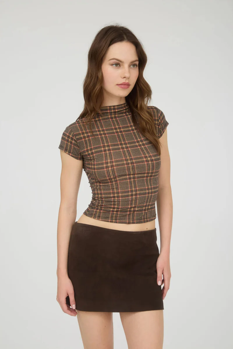 Plaid Mock Neck Crop Top - Image 3