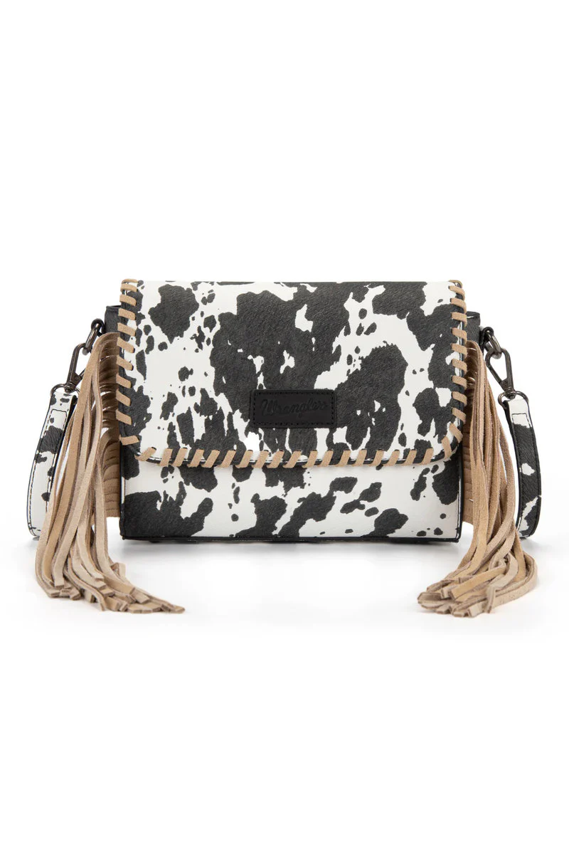 Cow Print Fringe Crossbody Bag