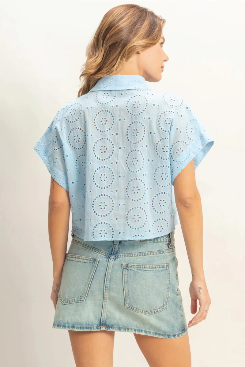 Eyelet Cropped Button Up - Image 3