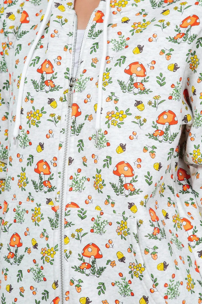 Floral & Mushroom Zip-Up Hoodie - Image 4