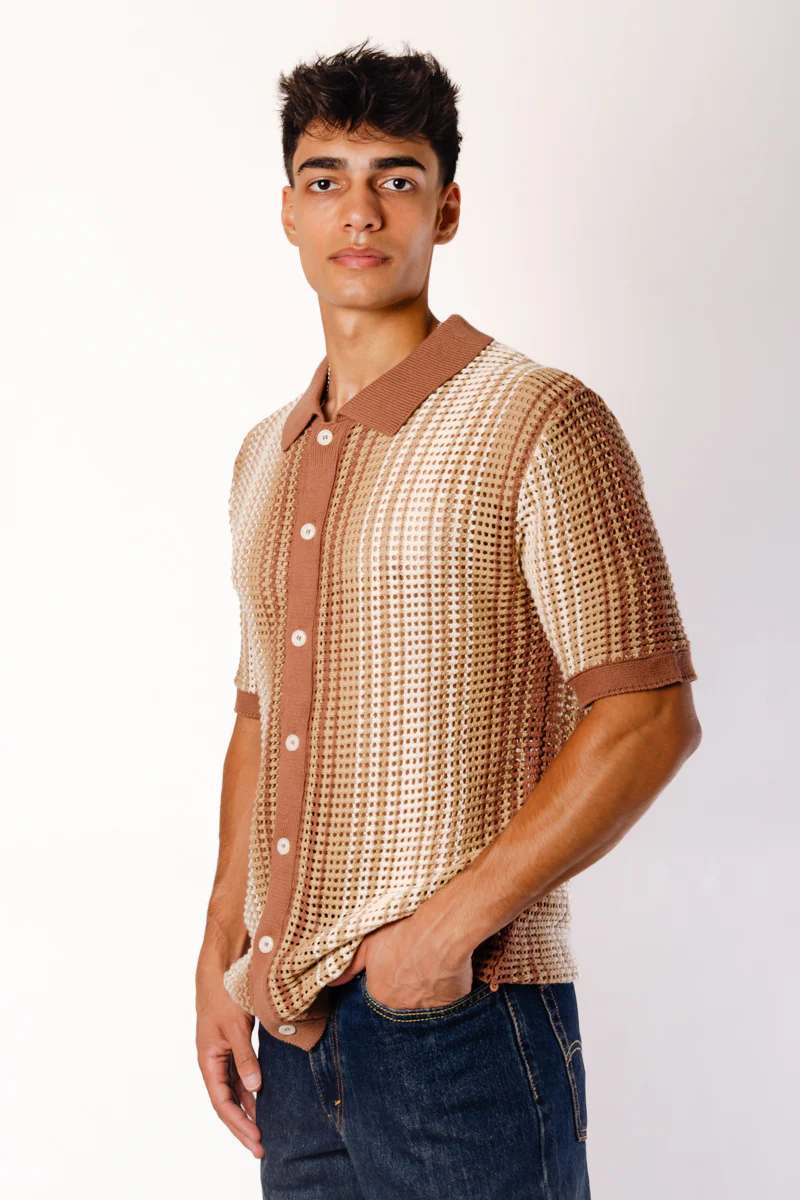 Stripe Crochet Button Up Shirt - Image 3