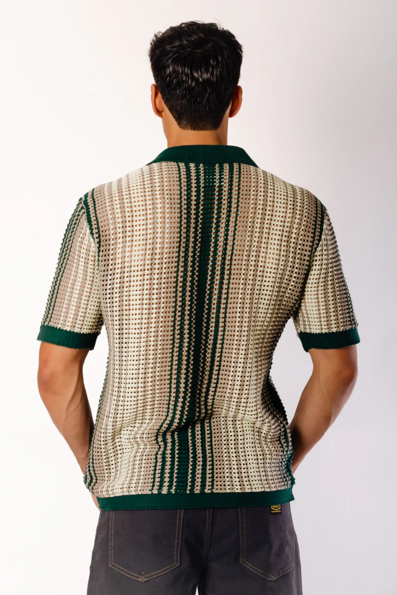 Stripe Crochet Button Up Shirt - Image 3