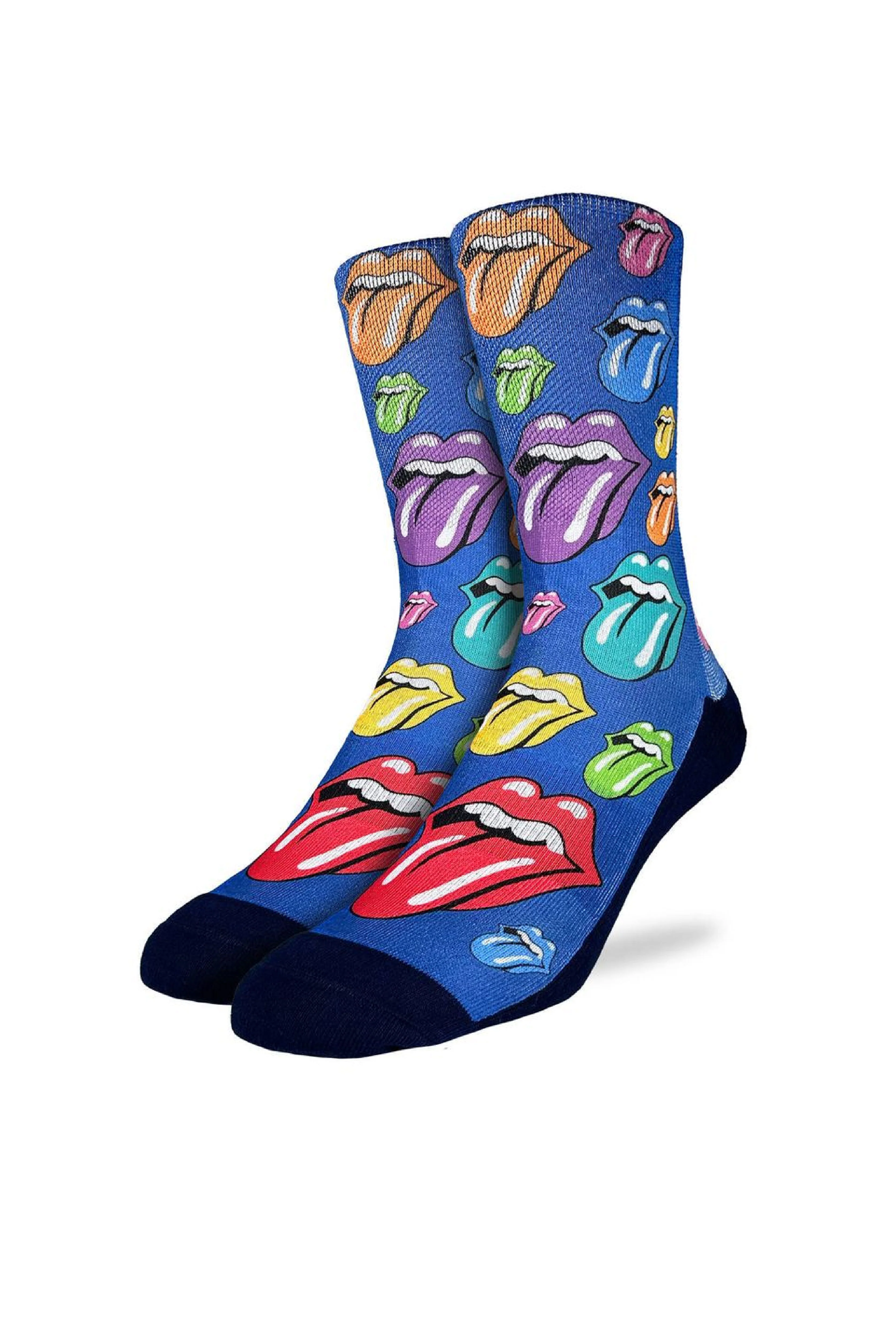 Rolling Stones Rainbow Hot Lips On Blue Sock