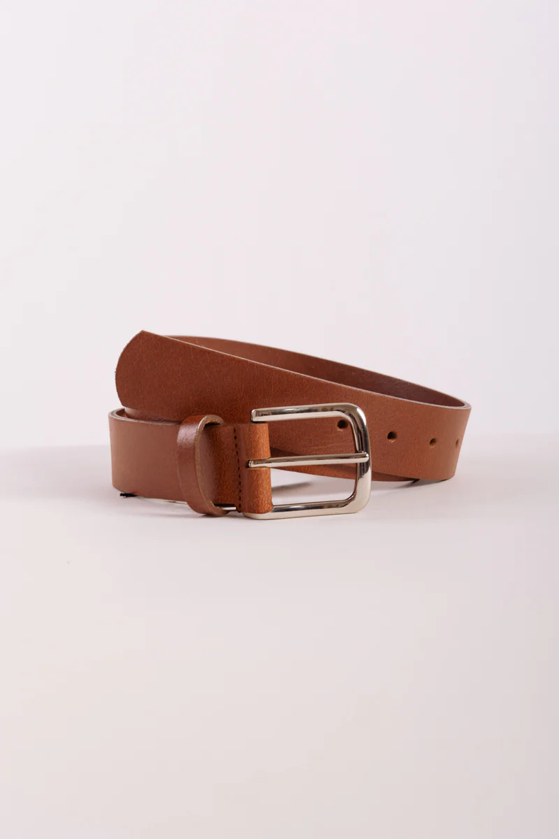 Leather Belt with Nickel Buckle