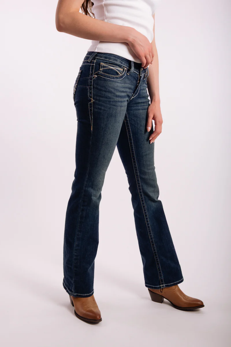 Mid Rise Whipstitch Bootcut Jeans - Image 4