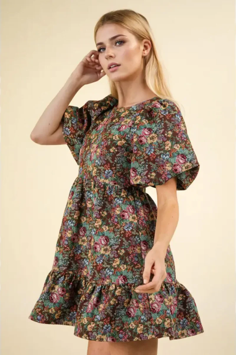 Floral Jacquard Mini Dress - Image 3