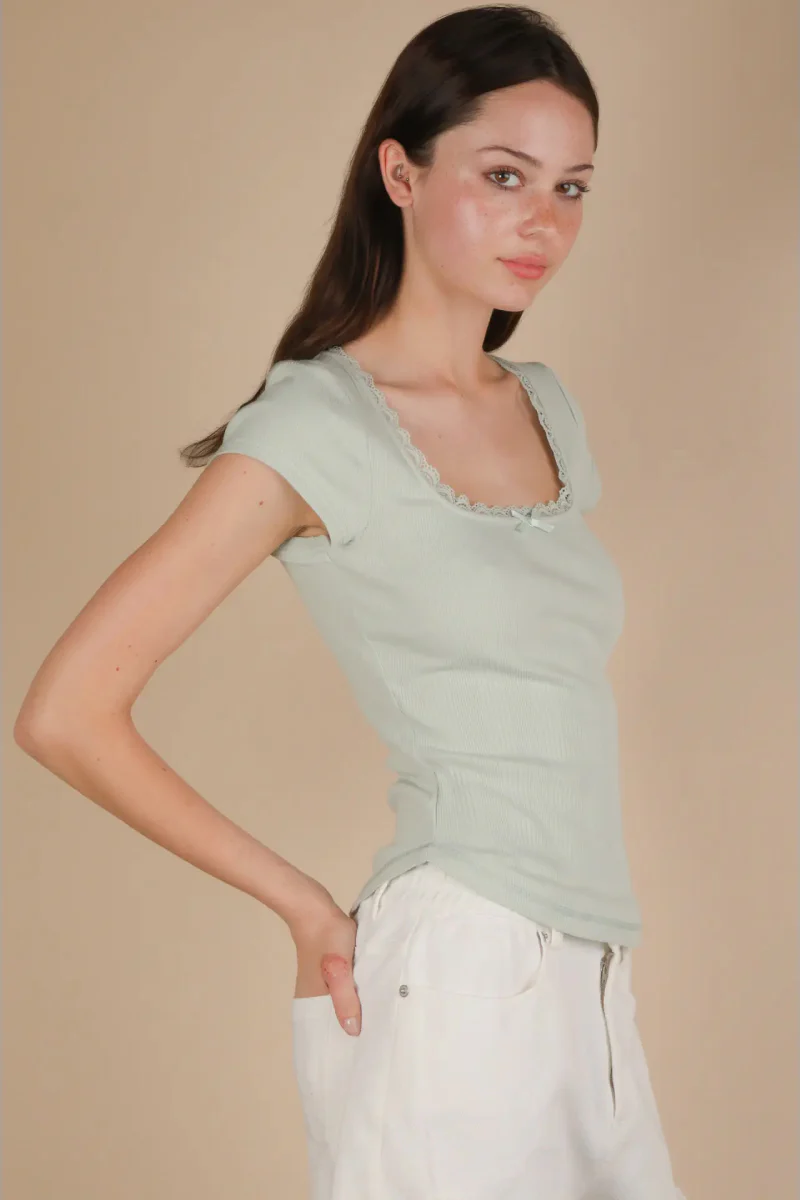 Lace & Bow Ribbed Top - Image 3
