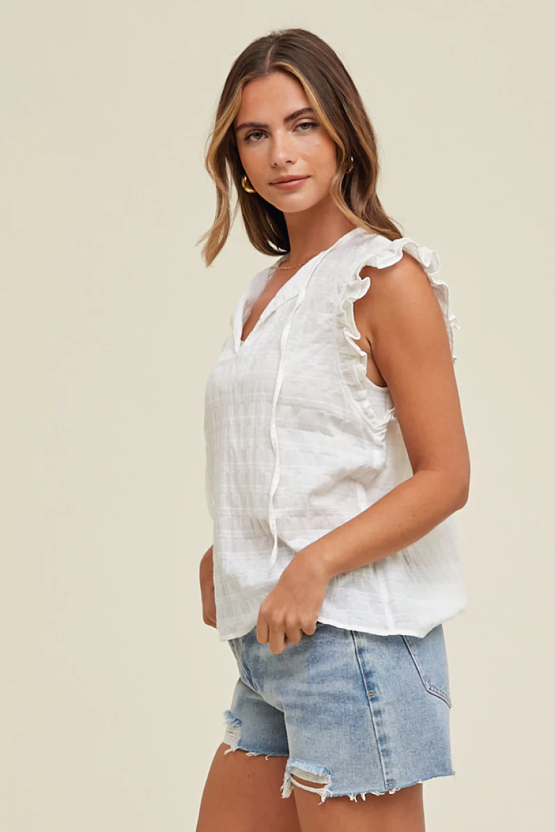 Textured Ruffle Sleeve Top - Image 3